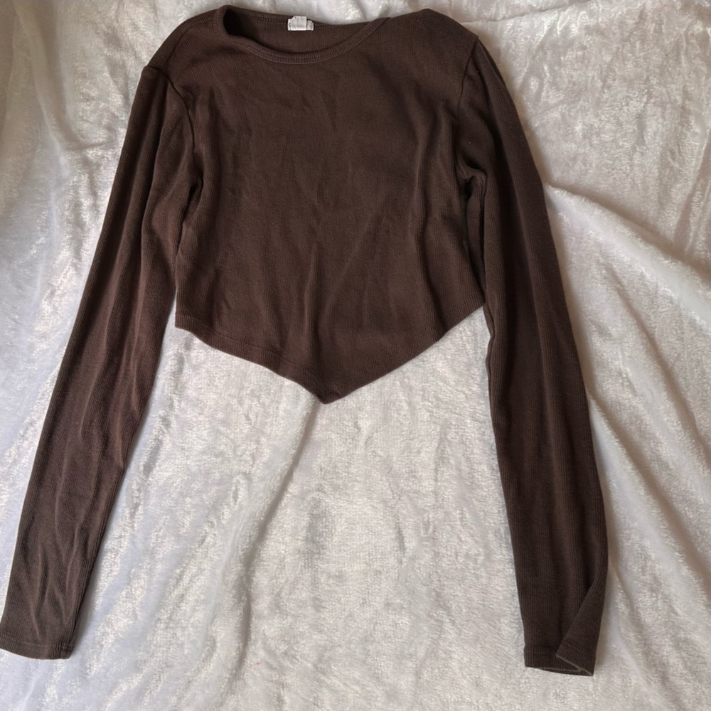 Garage Brown Ribbed Angular Front Long Sleeve